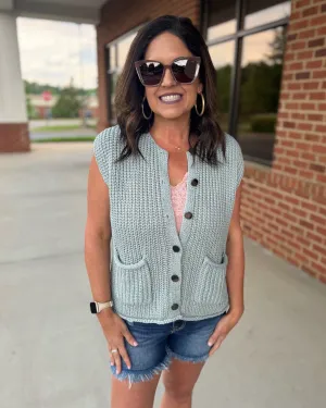 Heidi Button Up Sweater Vest in Green/Mint