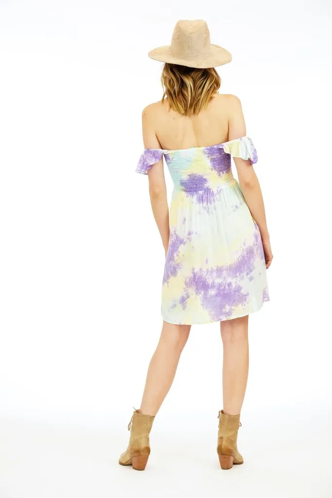 Hollie Dress Short Dress- Aqua/Yellow/Violet Smoke