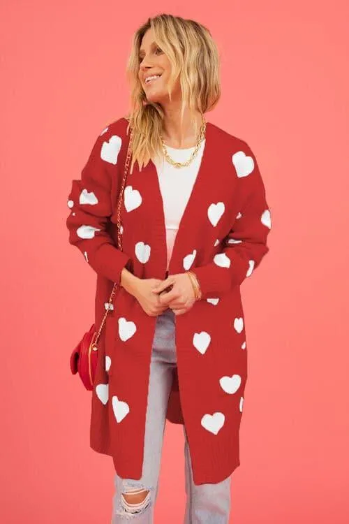 Josie Heart Graphic Open Front Cardigan with Pockets