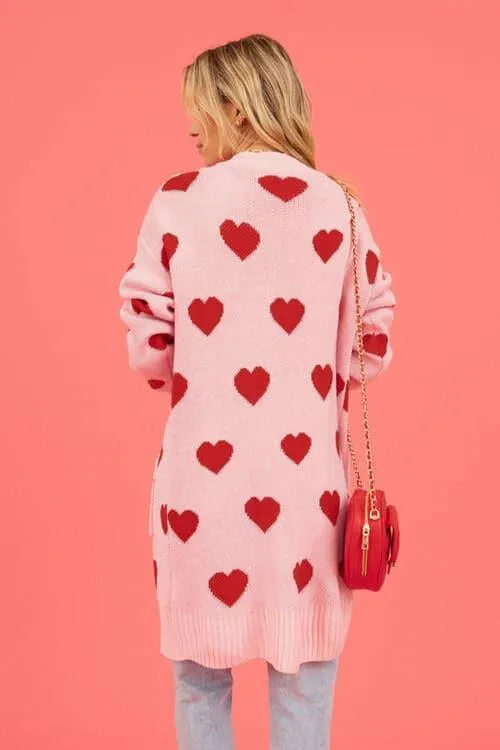 Josie Heart Graphic Open Front Cardigan with Pockets