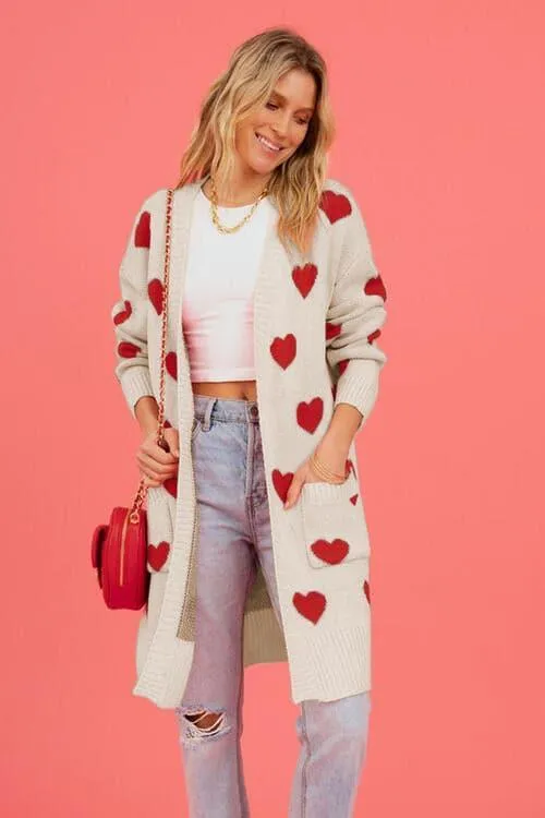 Josie Heart Graphic Open Front Cardigan with Pockets