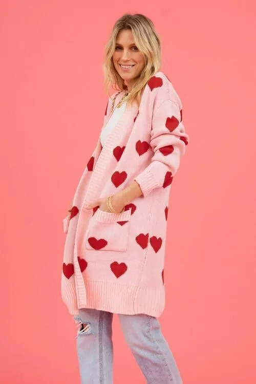 Josie Heart Graphic Open Front Cardigan with Pockets