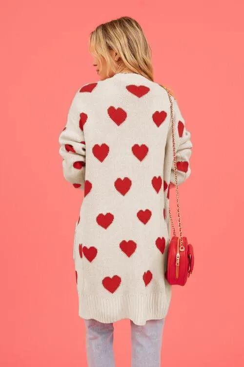 Josie Heart Graphic Open Front Cardigan with Pockets