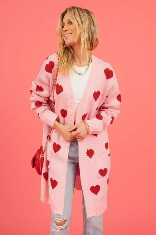Josie Heart Graphic Open Front Cardigan with Pockets