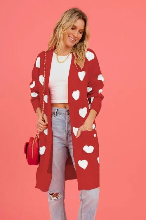 Josie Heart Graphic Open Front Cardigan with Pockets