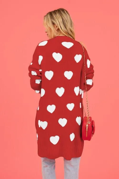 Josie Heart Graphic Open Front Cardigan with Pockets