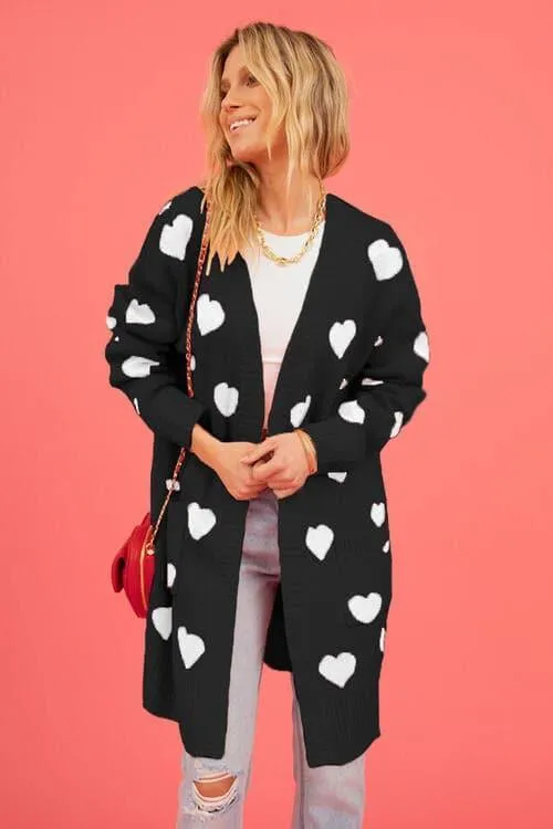 Josie Heart Graphic Open Front Cardigan with Pockets