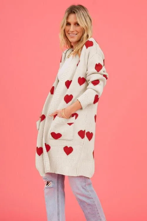 Josie Heart Graphic Open Front Cardigan with Pockets
