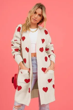 Josie Heart Graphic Open Front Cardigan with Pockets
