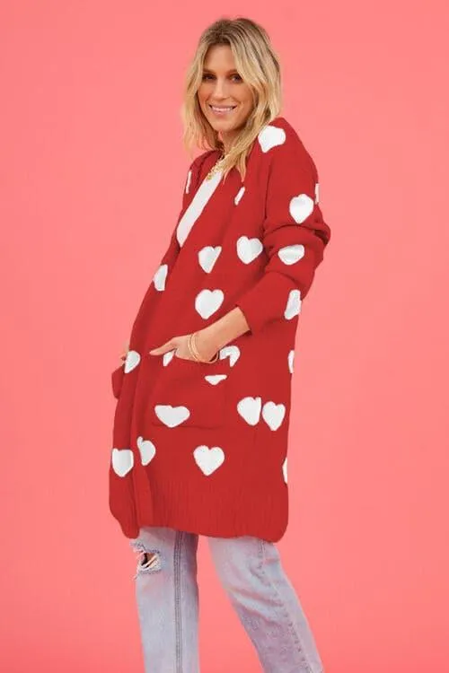 Josie Heart Graphic Open Front Cardigan with Pockets