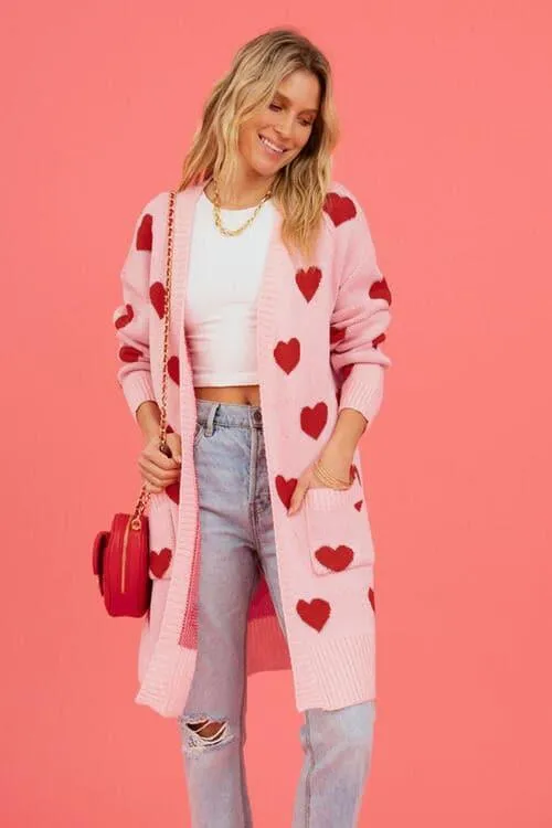 Josie Heart Graphic Open Front Cardigan with Pockets