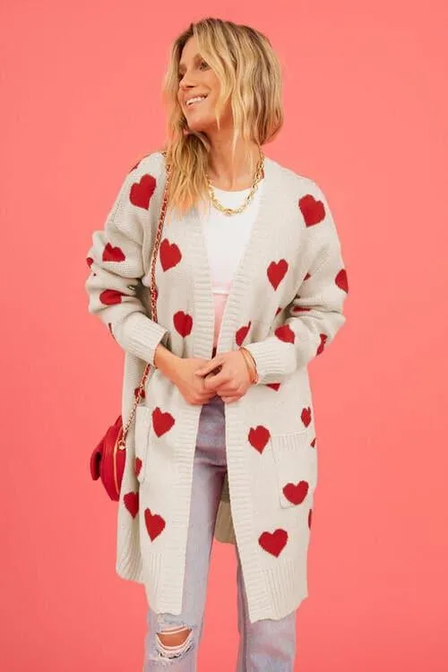 Josie Heart Graphic Open Front Cardigan with Pockets