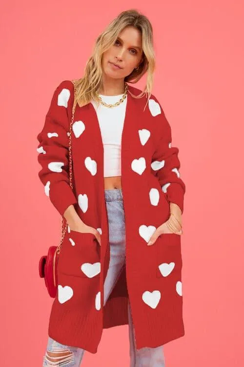 Josie Heart Graphic Open Front Cardigan with Pockets