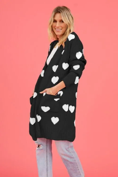 Josie Heart Graphic Open Front Cardigan with Pockets