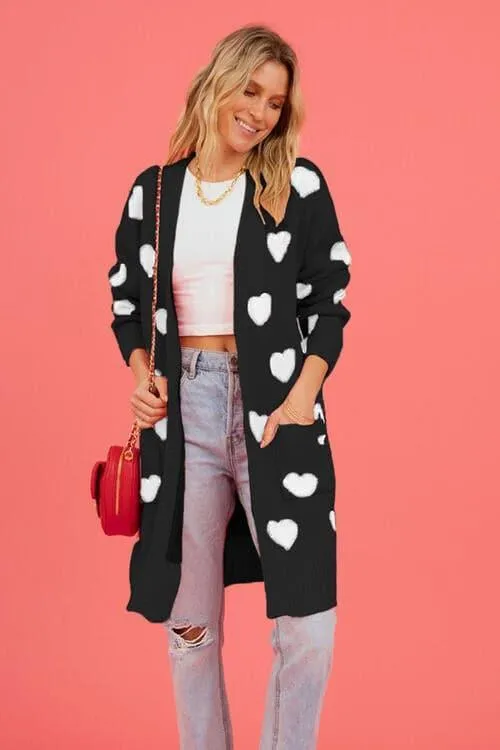 Josie Heart Graphic Open Front Cardigan with Pockets