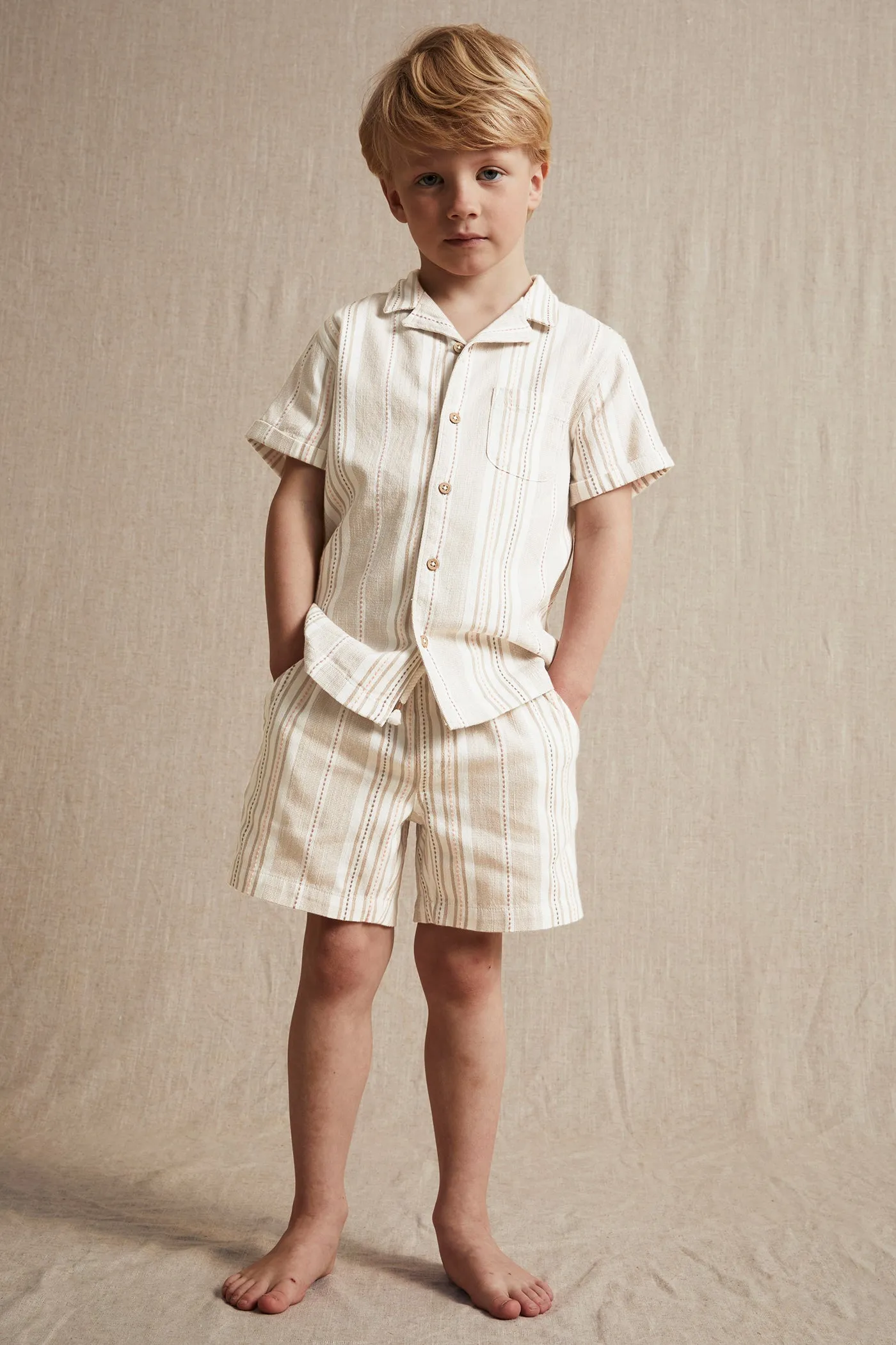 Kids sand striped short-sleeved shirt
