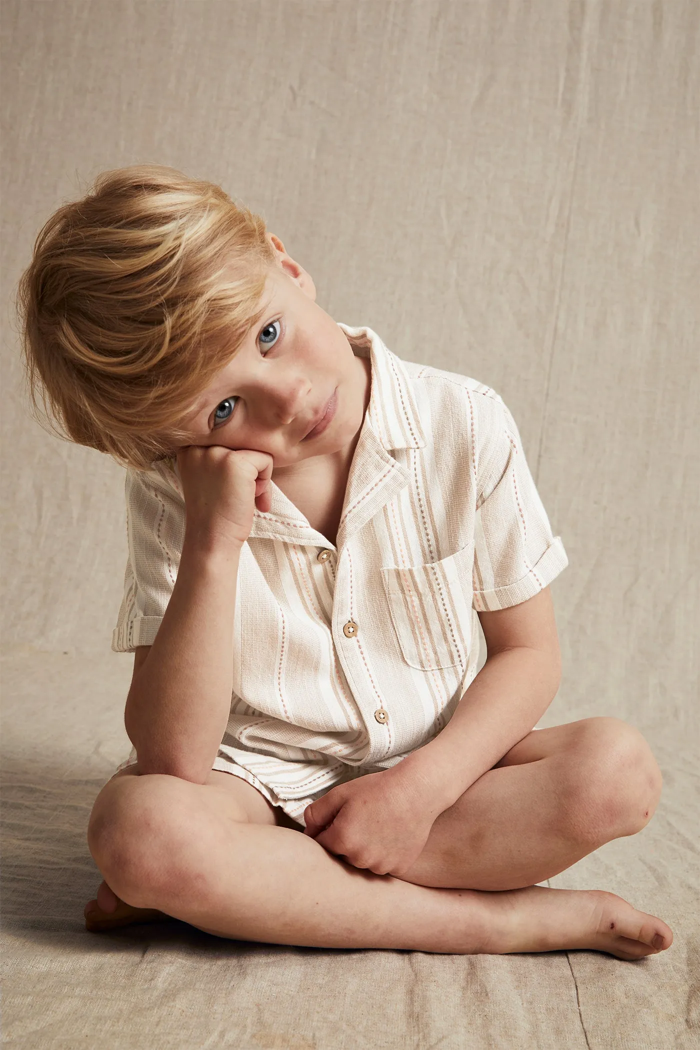Kids sand striped short-sleeved shirt