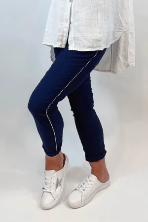 La Strada Stretch Crinkle Jogger Navy
