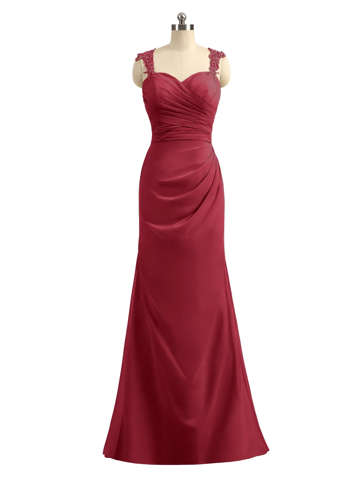 Lace Appliqued Strap Sheath Open Back Dress Burgundy Plus Size