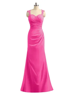 Lace Appliqued Strap Sheath Open Back Dress Fuchsia Plus Size