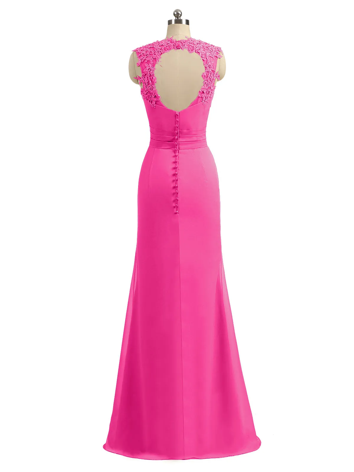 Lace Appliqued Strap Sheath Open Back Dress Fuchsia Plus Size