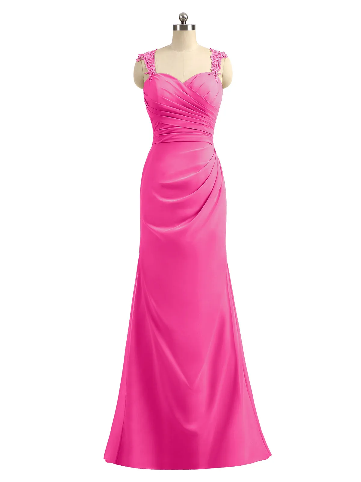 Lace Appliqued Strap Sheath Open Back Dress Fuchsia Plus Size