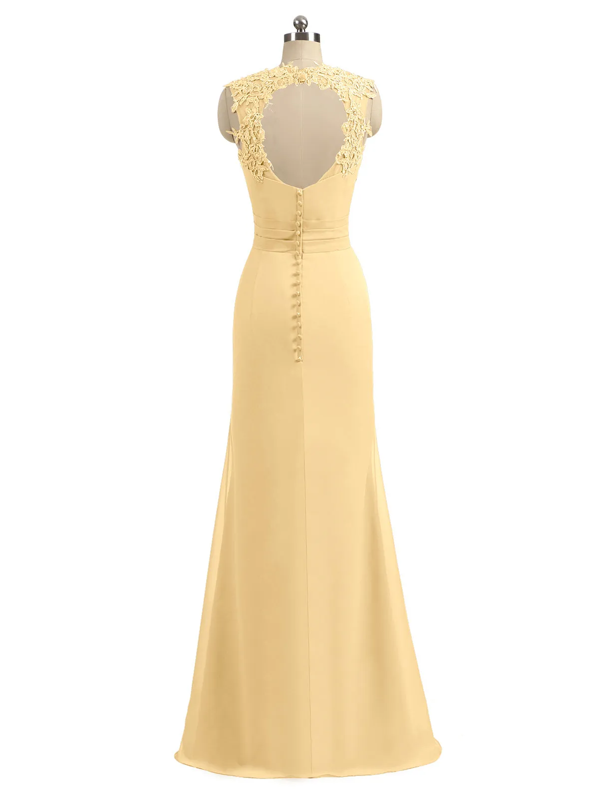 Lace Appliqued Strap Sheath Open Back Dress Gold Plus Size