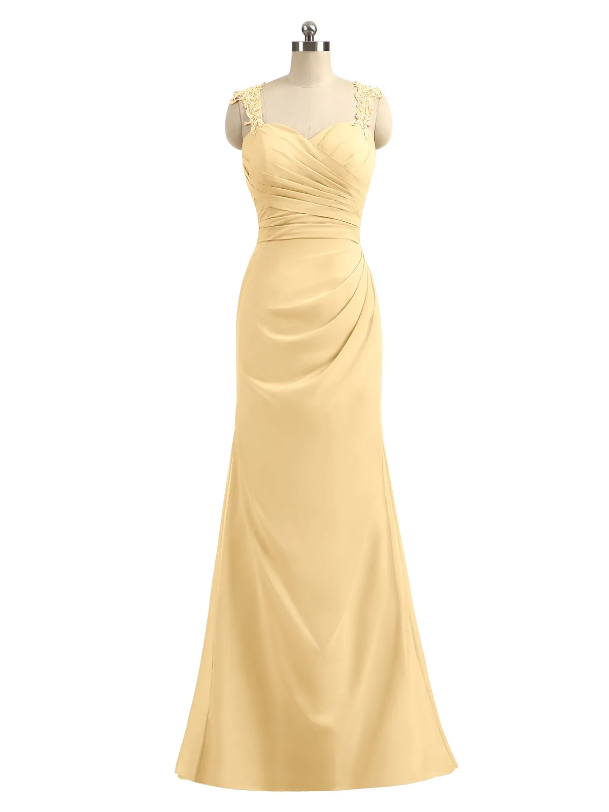 Lace Appliqued Strap Sheath Open Back Dress Gold Plus Size