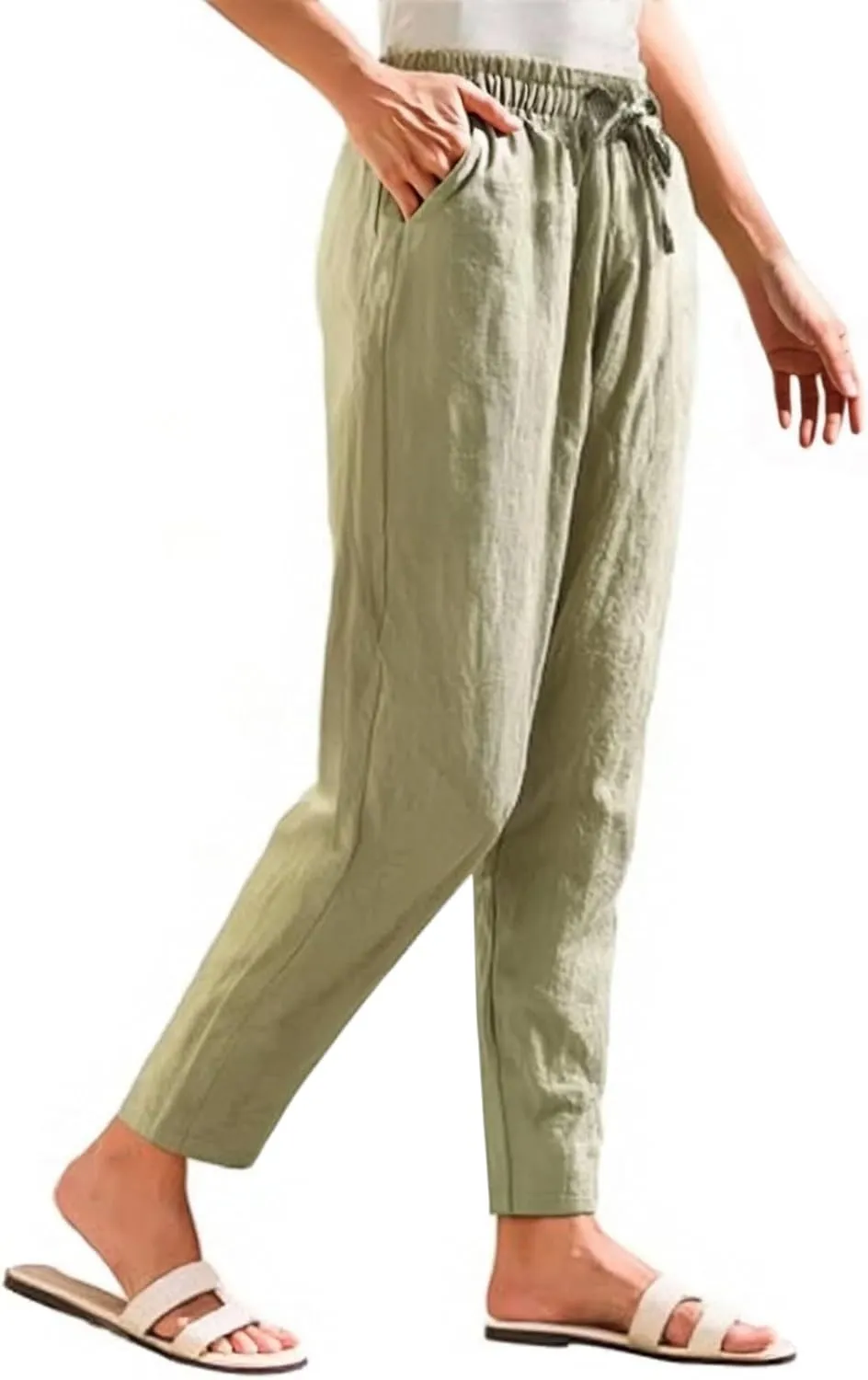 Linen Pants for Women, Peasant Pants Casual Linen Straight Leg Print Trendy