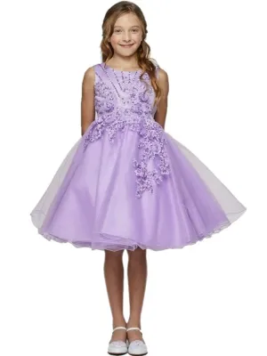 Little Girls Lavender Pearl Beaded Glitter Tulle Flower Girl Dress 2-6