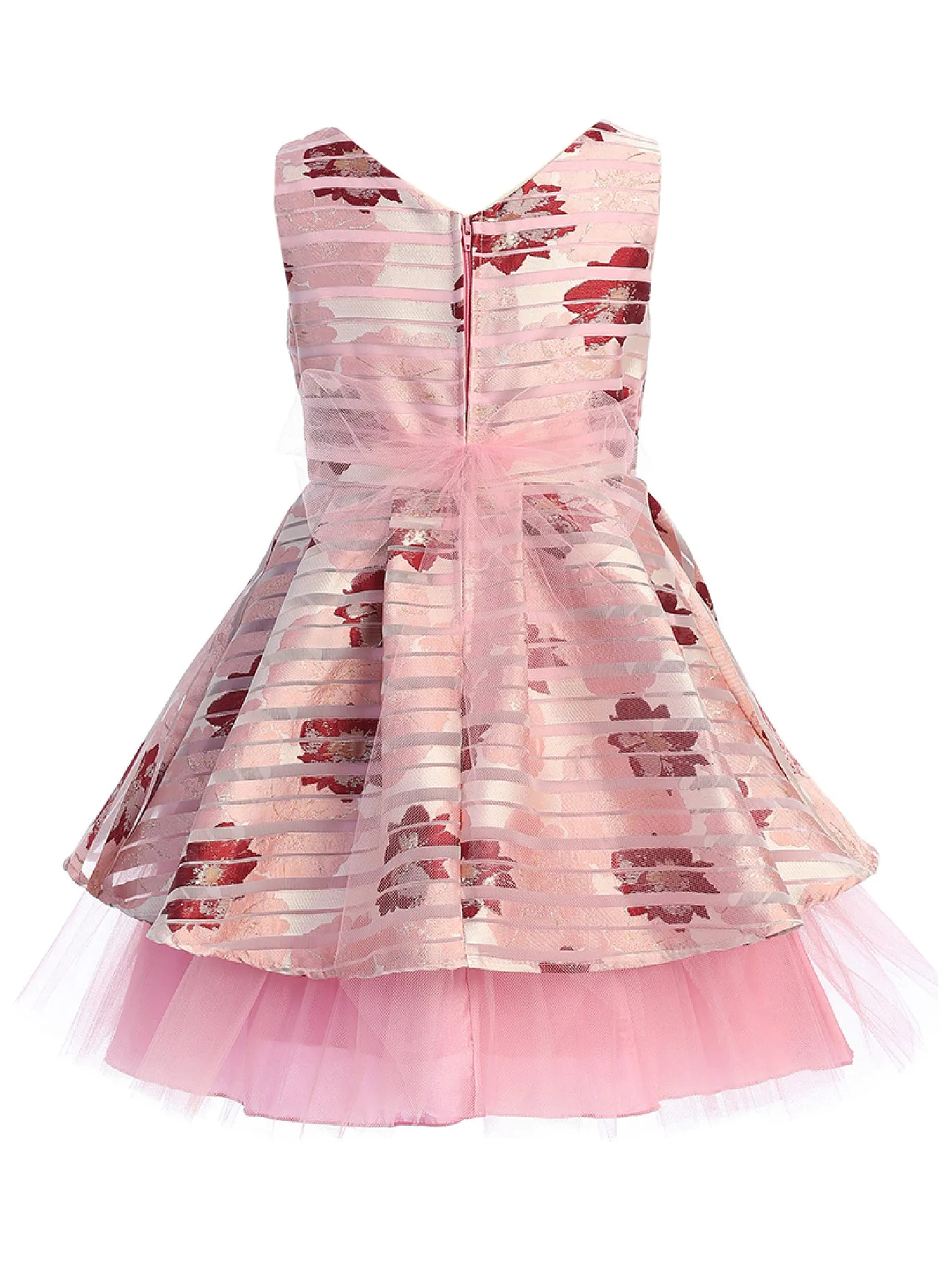 Little Girls Rose Floral Print Brooch Hi Low Flower Girl Dress 2-6