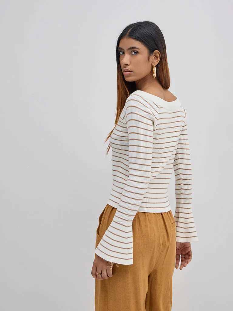 LOV Brown Striped Knitted Top