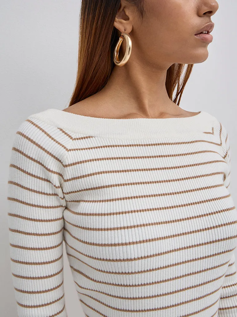 LOV Brown Striped Knitted Top
