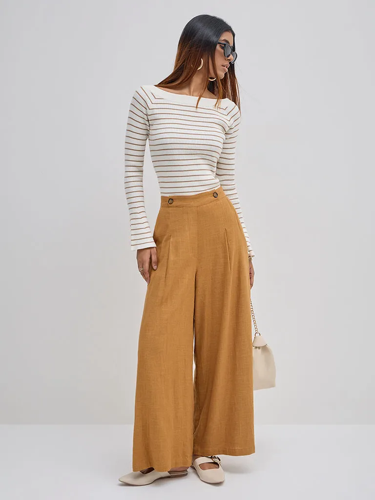 LOV Brown Striped Knitted Top