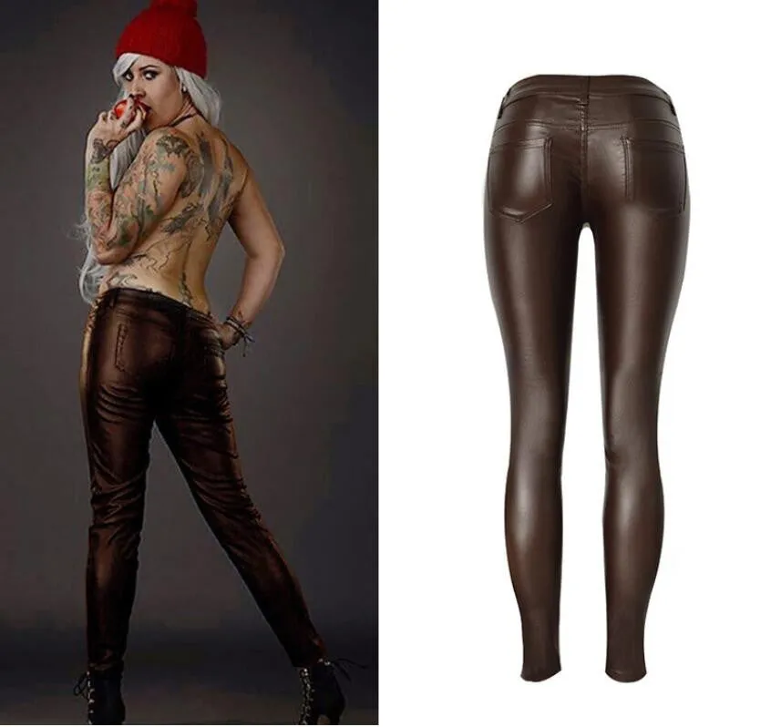 Low Waist Zippers Decoration Long Slim PU Pants