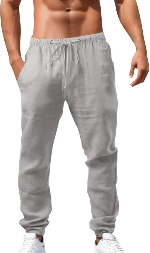 Mens Casual Pants Lightweight Solid Color Linen Trousers Lounge Classic Fit Hiking Outdoor Joggers Chino Pants Mens Novelty Pants