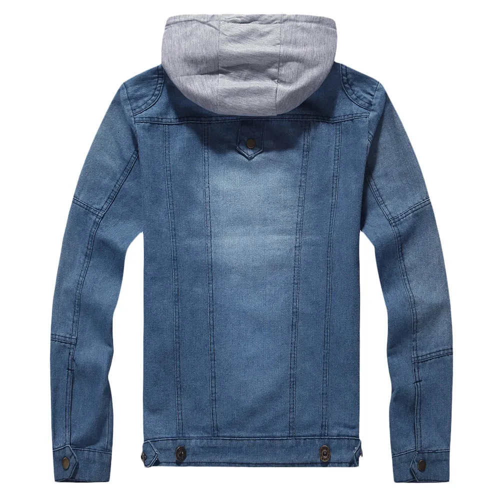 Men's Stylish Hooded Long Sleeves Pocket Denim Jacket