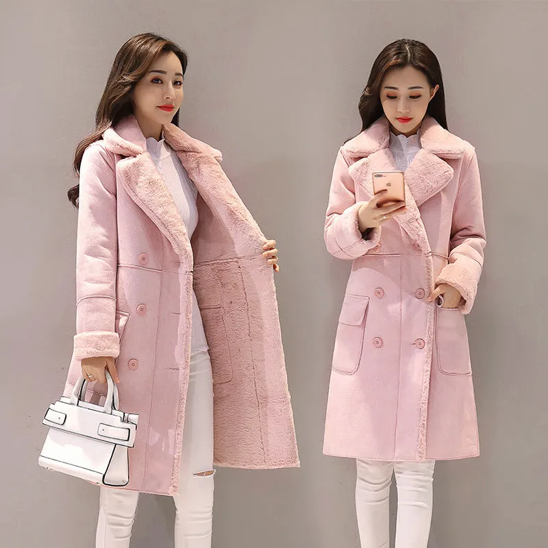Mid-length deerskin velvet coat