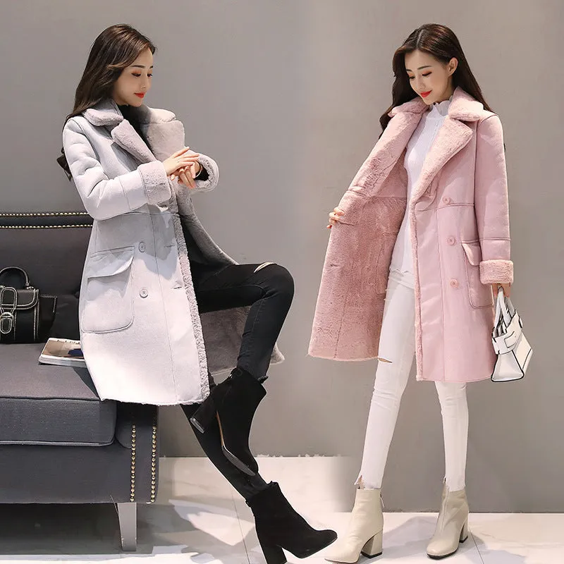 Mid-length deerskin velvet coat