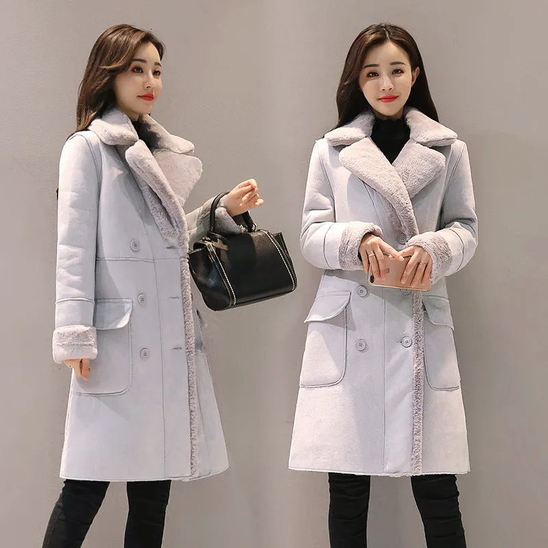 Mid-length deerskin velvet coat