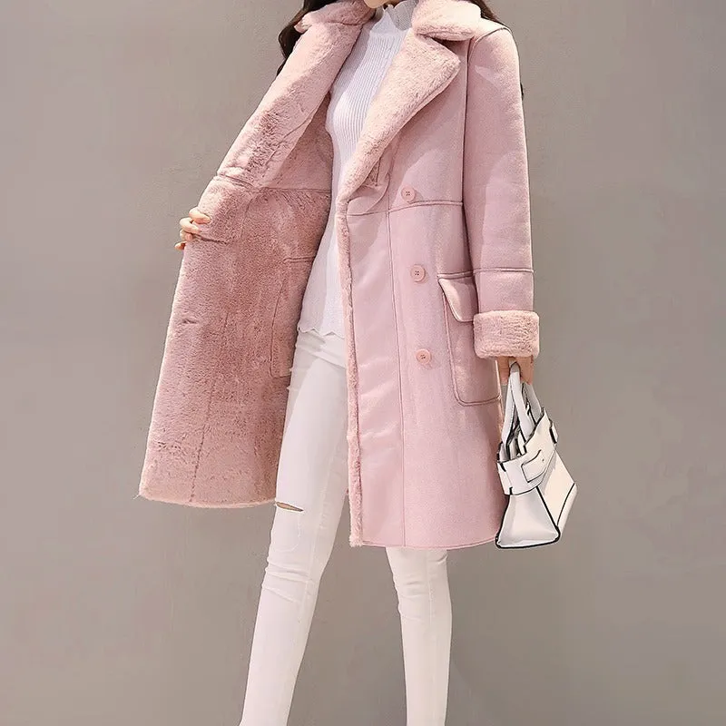 Mid-length deerskin velvet coat
