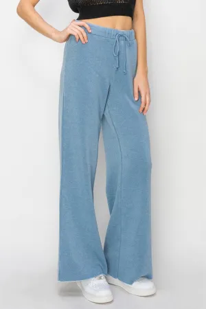 MID RISE DRAWSTRING FLARED PANTS - GREY BLUE