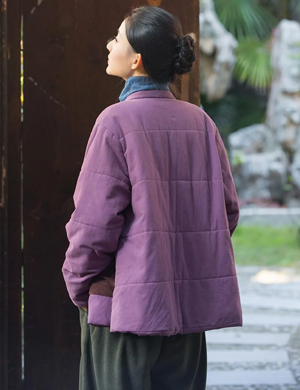 NFYM Women's Chinese Cotton Padded Coats Frog Button Down Winter Cotton Quilted Tang Suit Jackets with Pockets