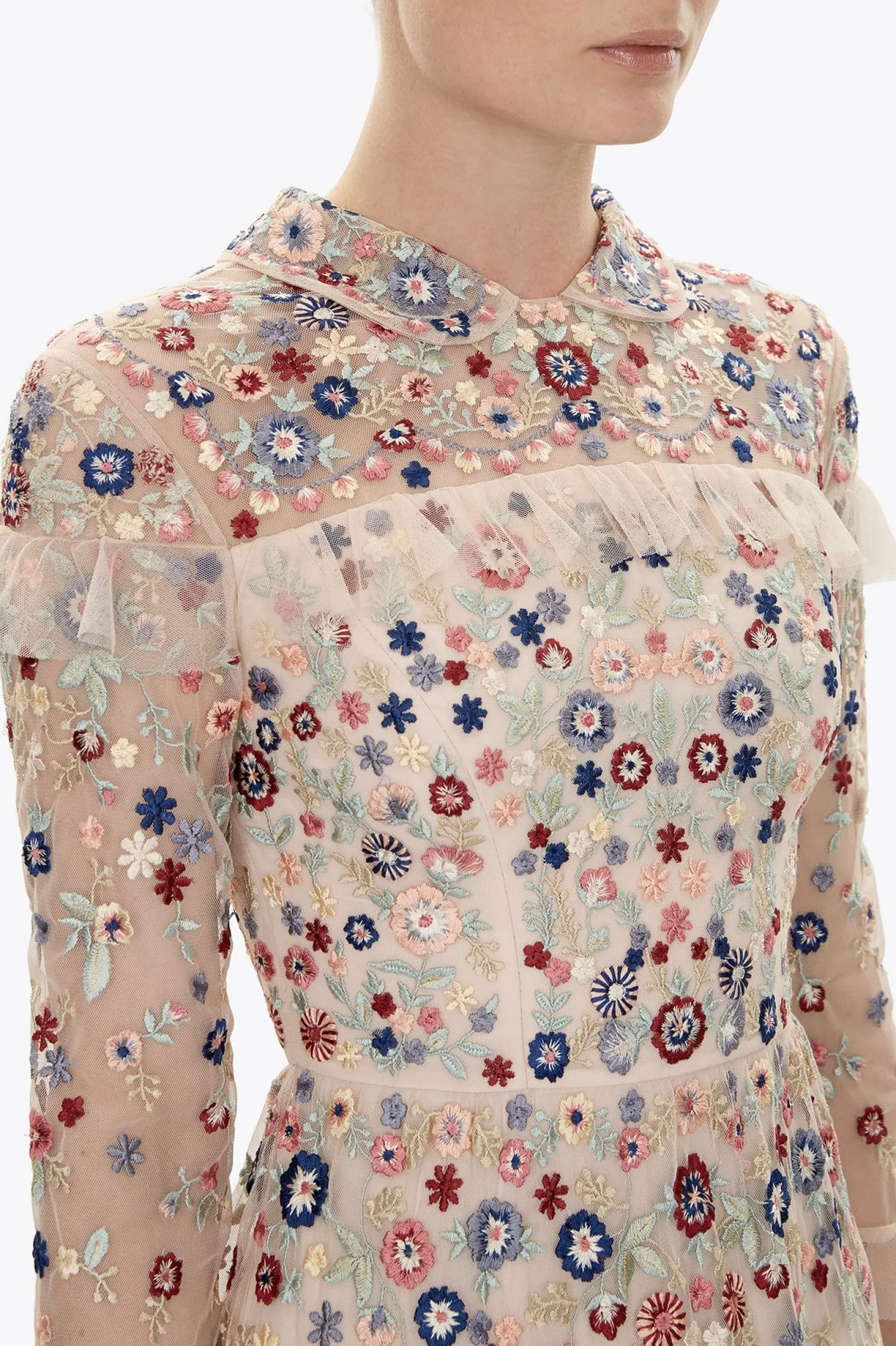 Nude Posy Floral Tulle Midi Dress (Pre-loved)