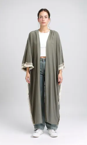 O204326 -Linen Spanish Open Cardigan - Taupe