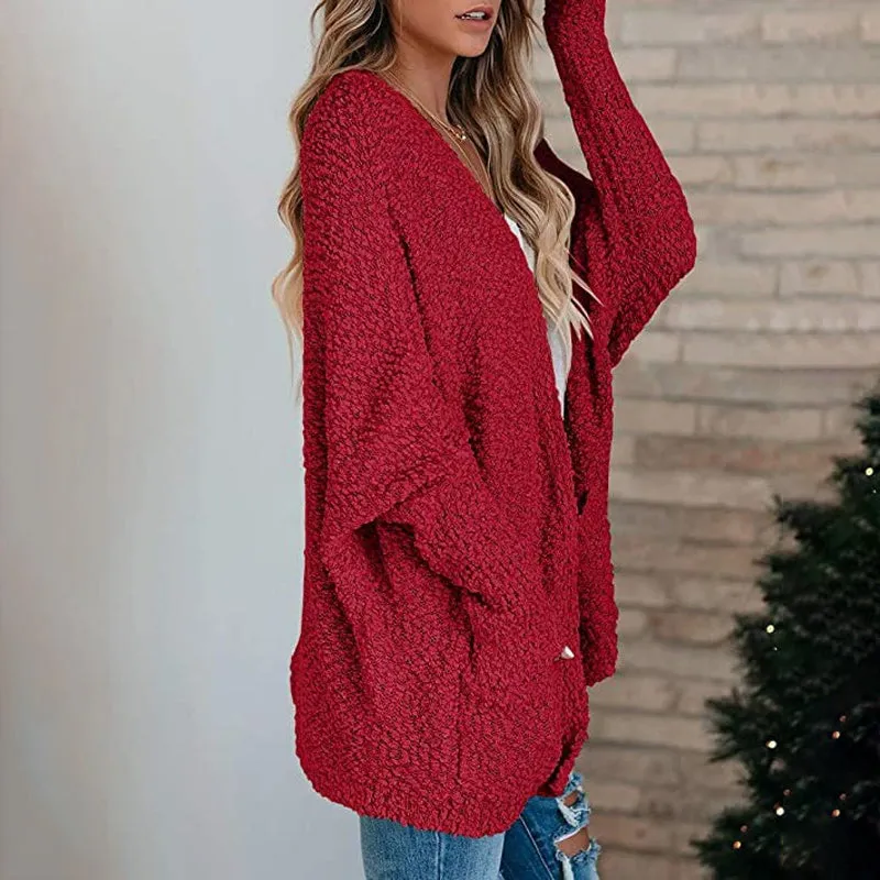 Open Front Long Sleeve Knitted Cardigans Sweater