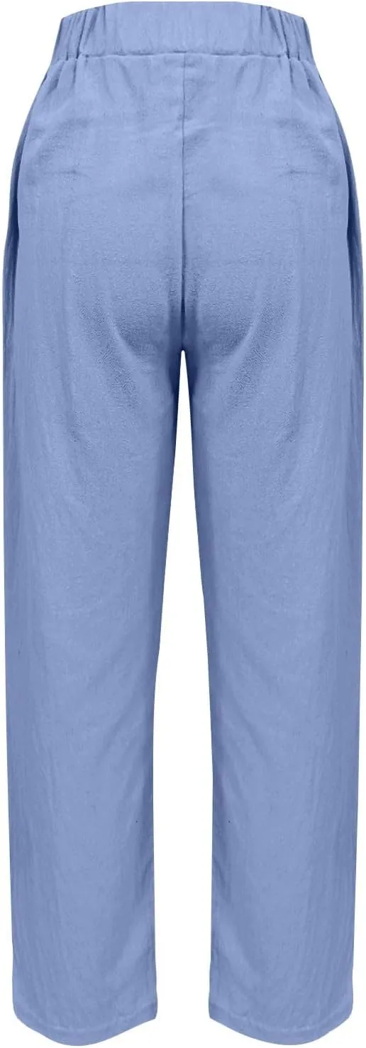 Pants for Women, Straight Leg Peasant Pants Linen Stripe Casual Comfortable Fit