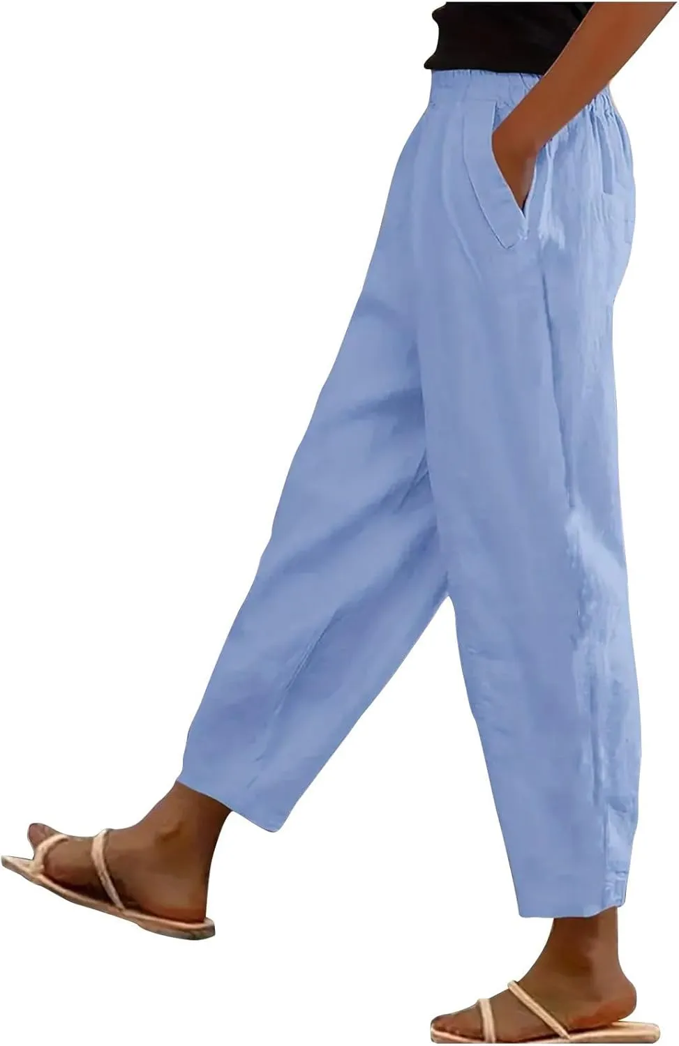 Pants for Women, Straight Leg Peasant Pants Linen Stripe Casual Comfortable Fit