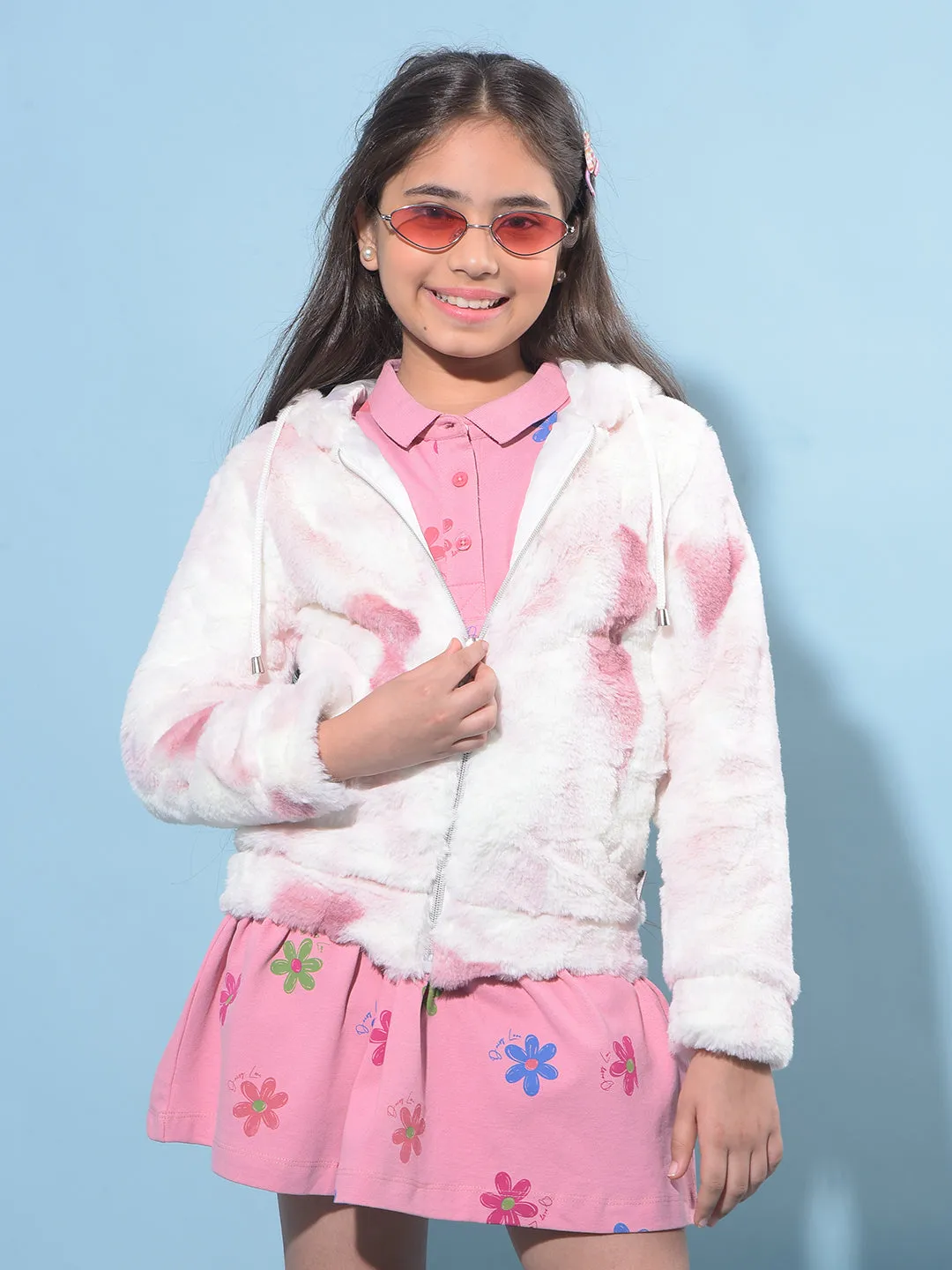 Pink Hooded Fur Jacket
