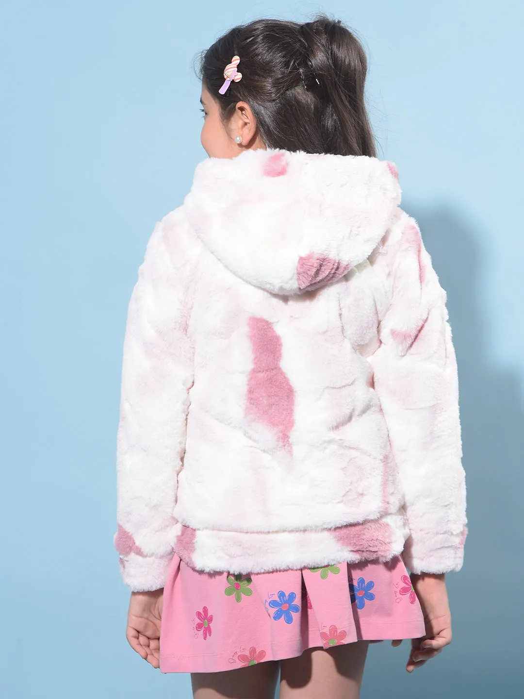 Pink Hooded Fur Jacket